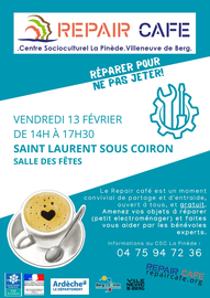 Repair café à St-Laurent le vendredi 13/02/26 de 14h à 17h30!